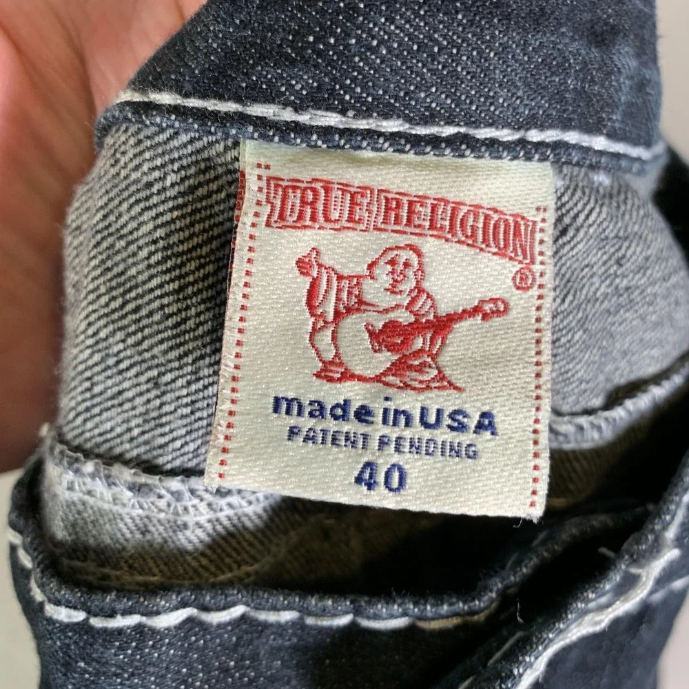 True Religion Bobby Super T Jeans Mens 40x34 Gray Dark Wash Straight USA Made